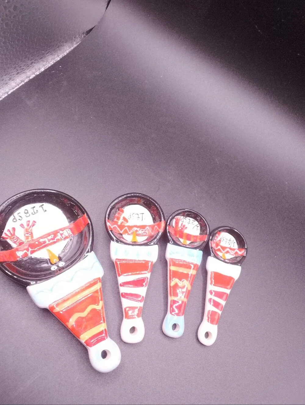 Pier 1 Snowman Ceramic Measuring Spoons Set Of 4.